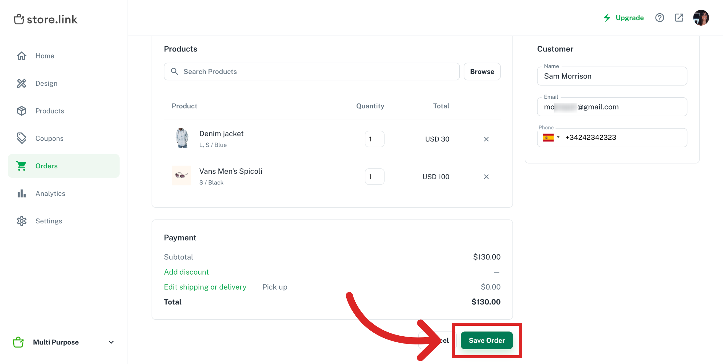 Save Order Changes