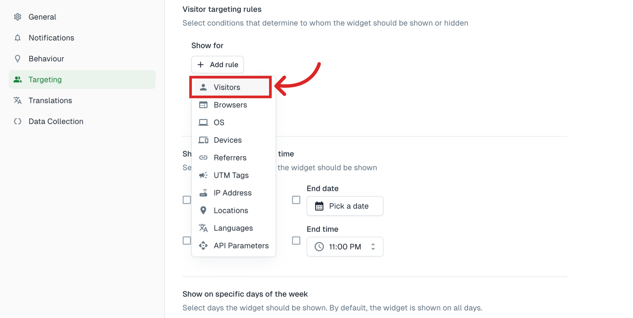 Select Visitors Option