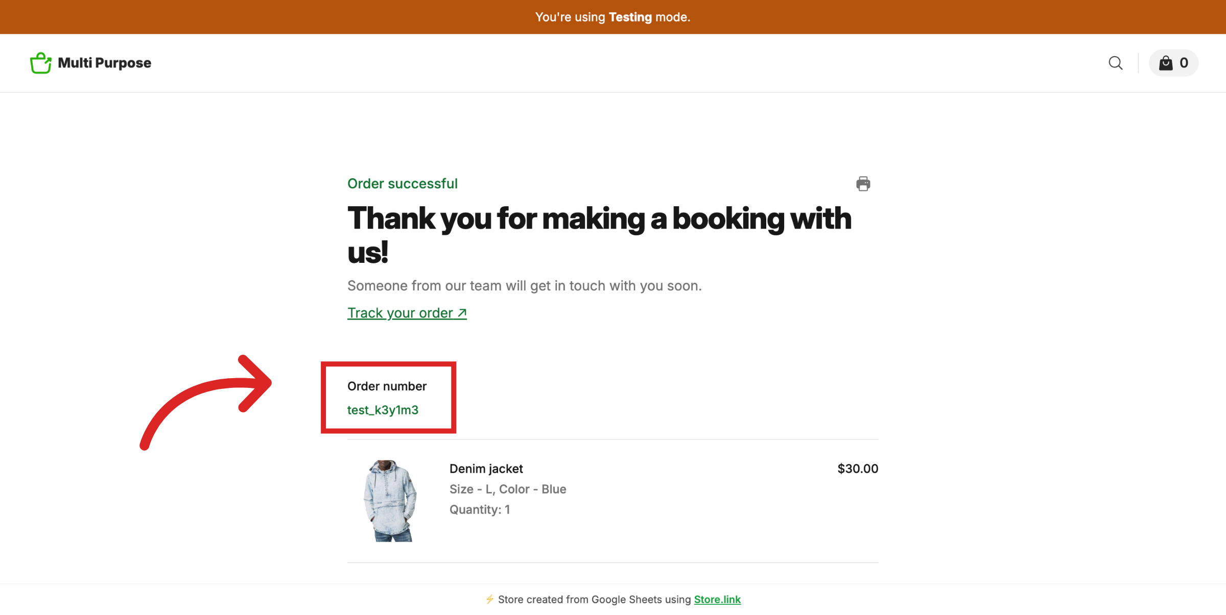Confirm Order Success