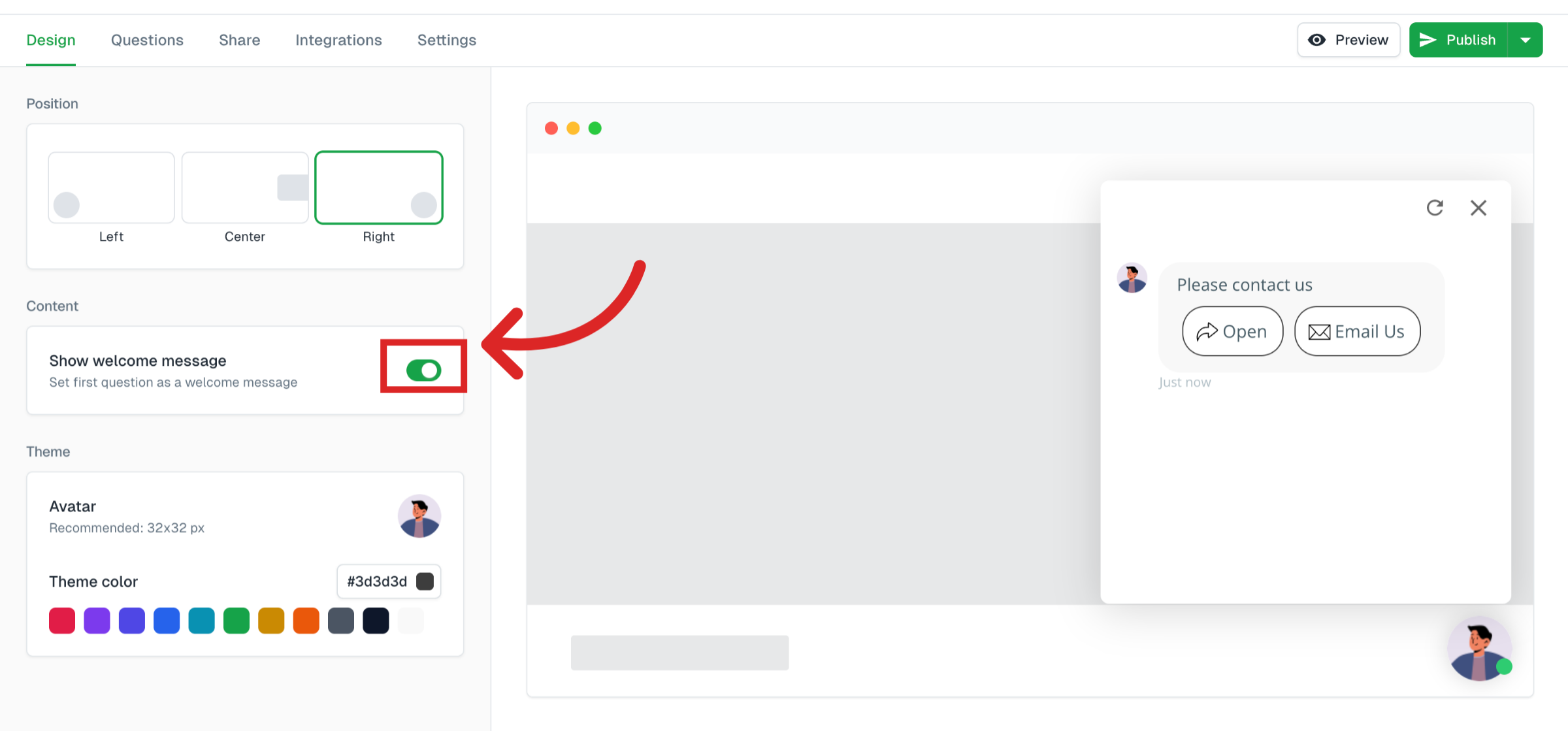 Enable Welcome Message Option