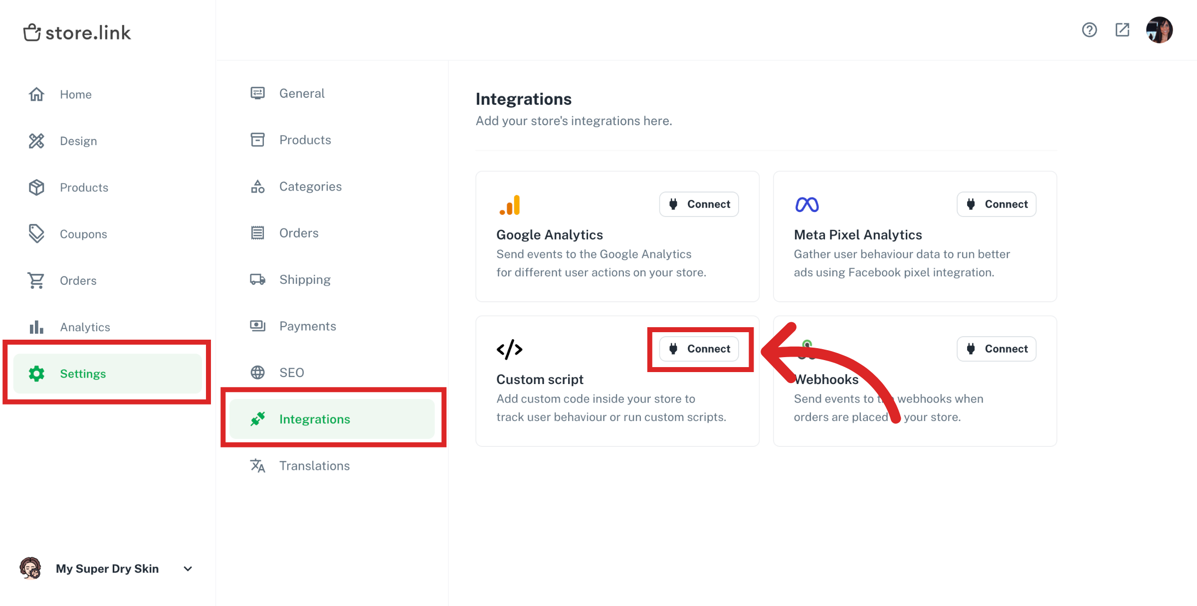 Open Custom Script Section