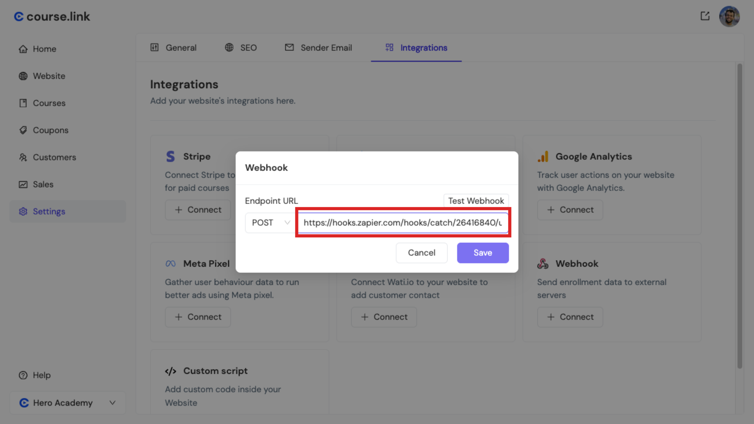 Save Webhook Configuration