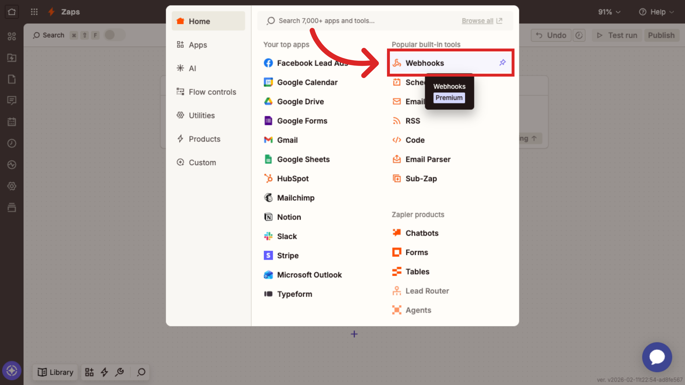 Choose Webhooks Feature