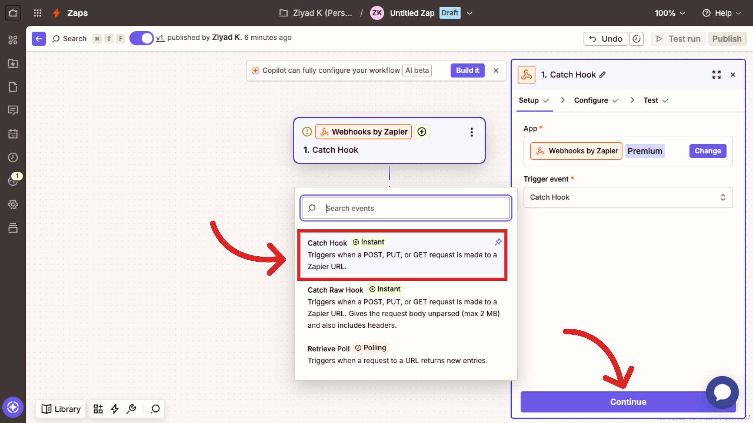 Select Webhook Trigger Event