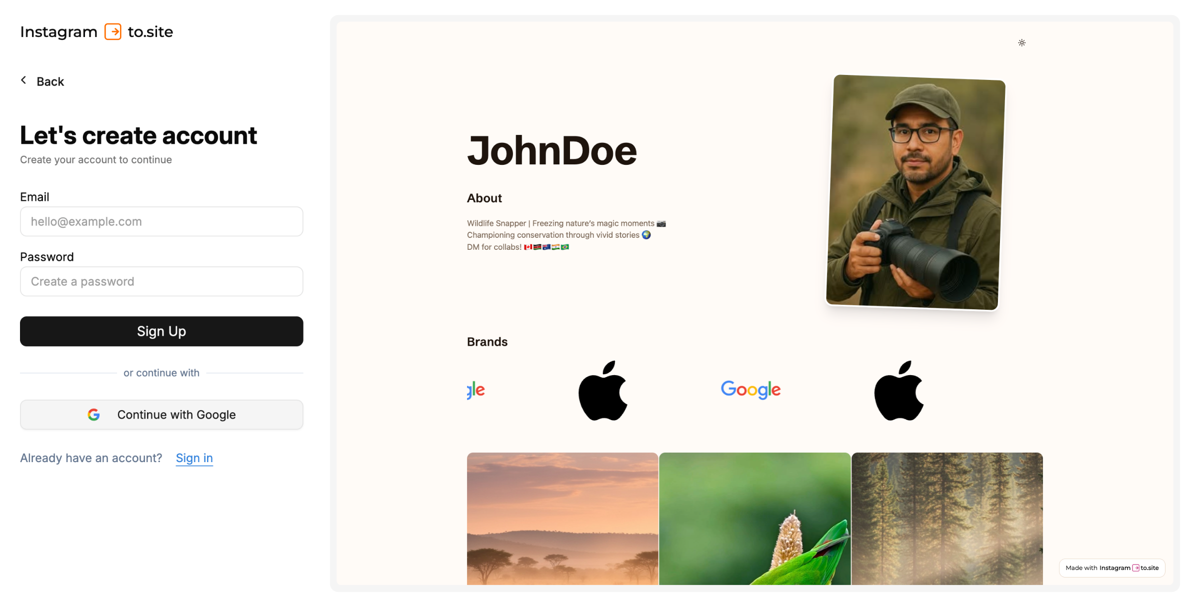 Click Continue with Google