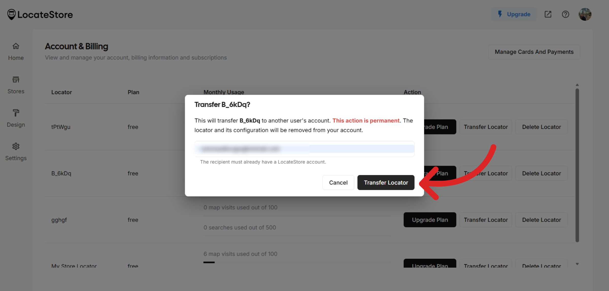 Initiate Locator Transfer