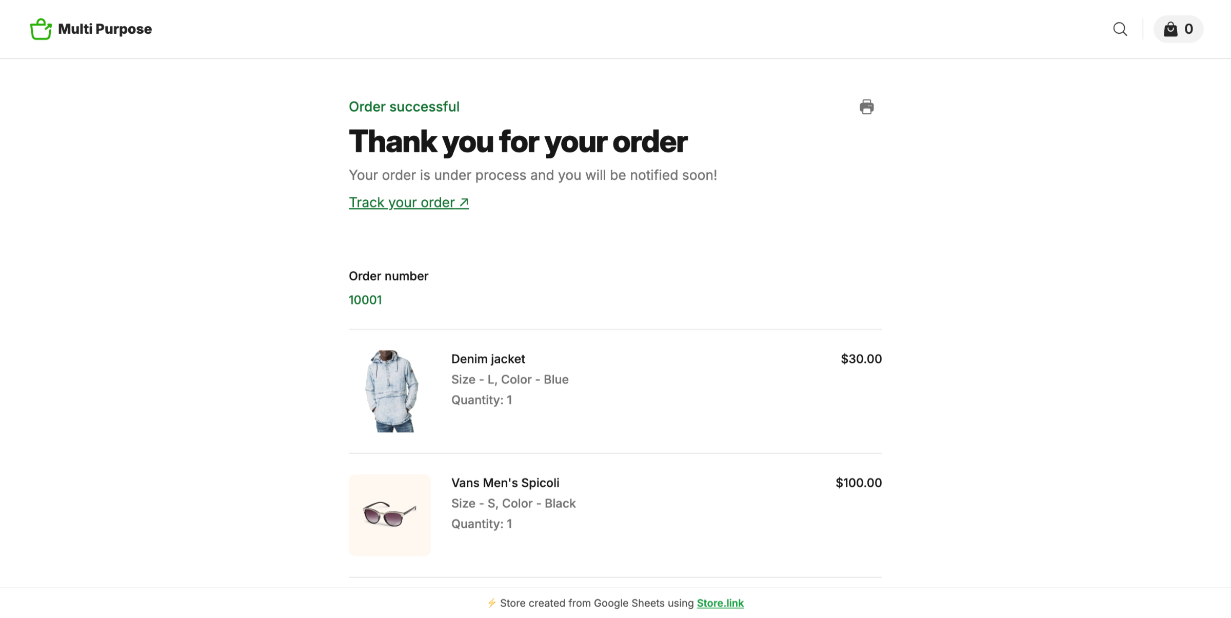 Review Order Confirmation Details
