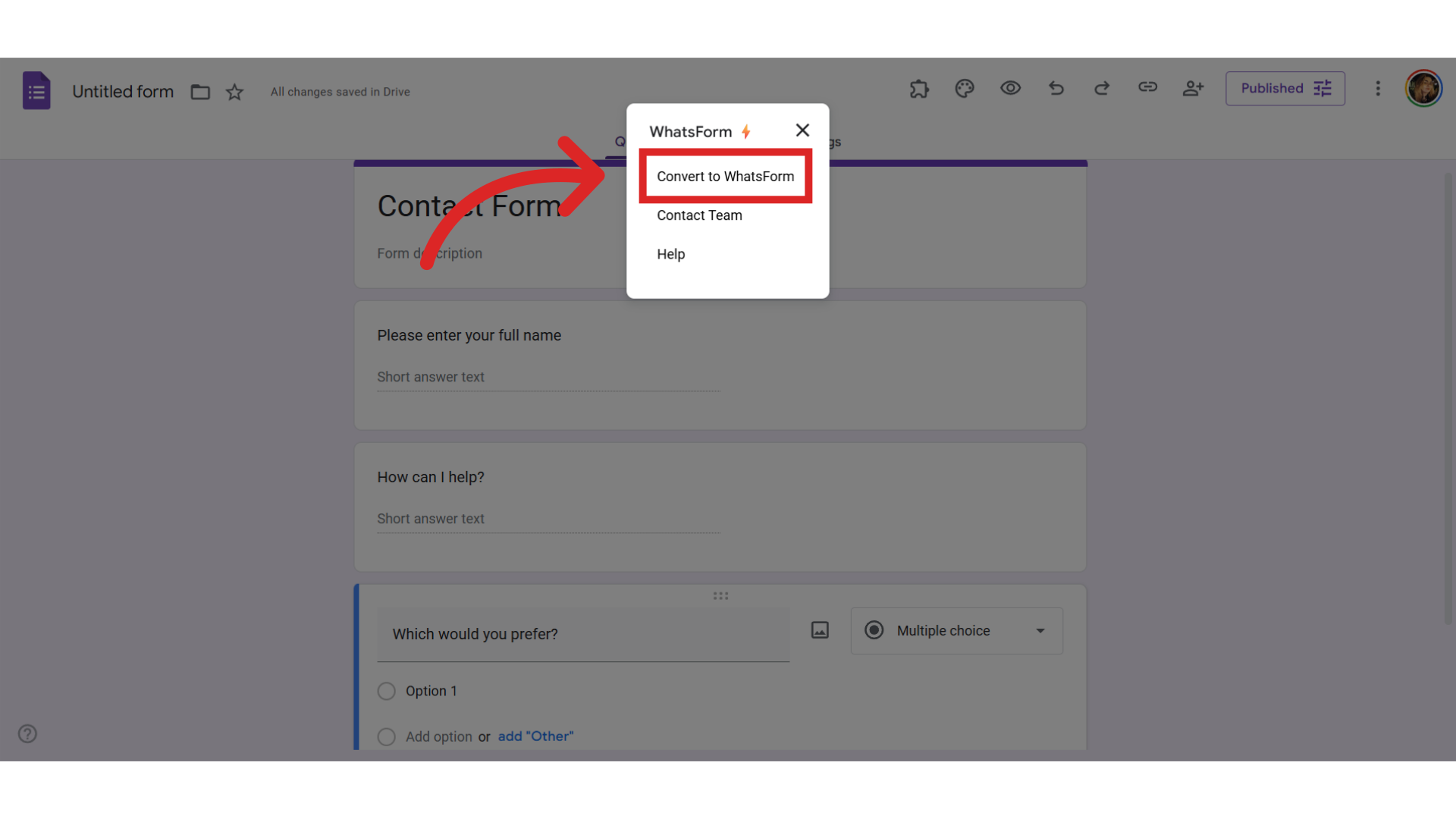 Click 'Convert to WhatsForm'