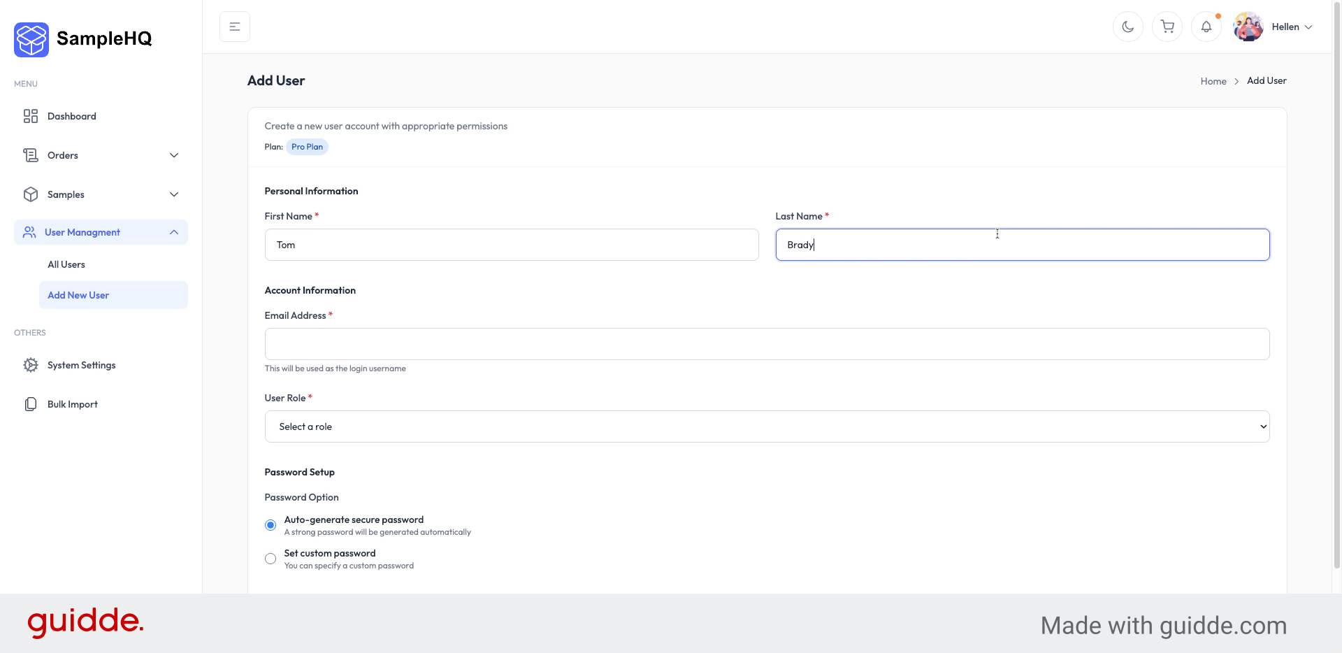 Provide User Information