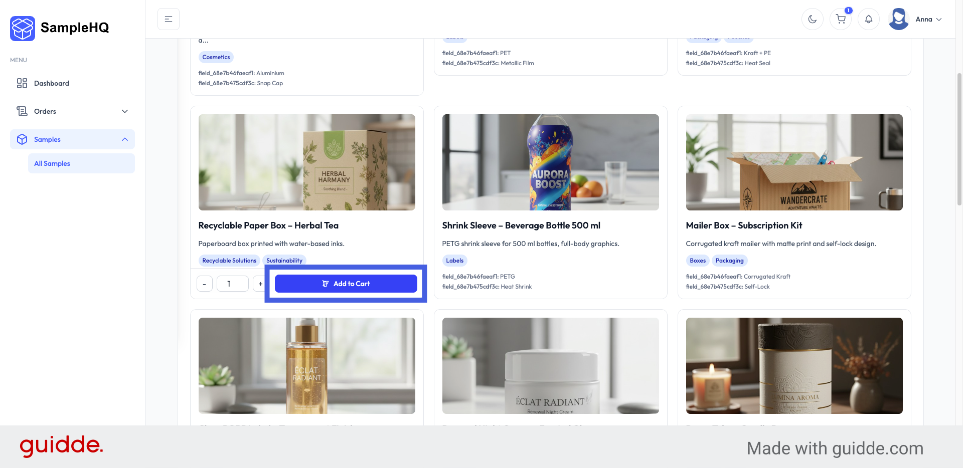 Add First Sample to Cart