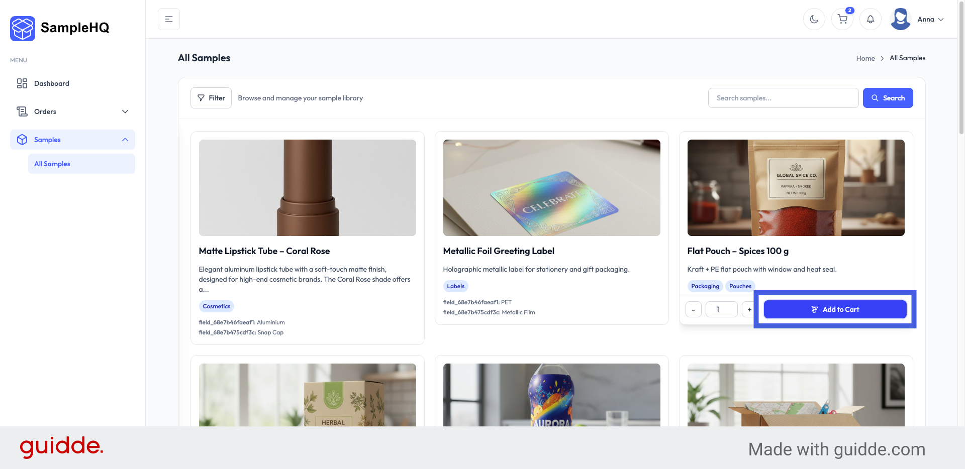 Add Second Sample to Cart