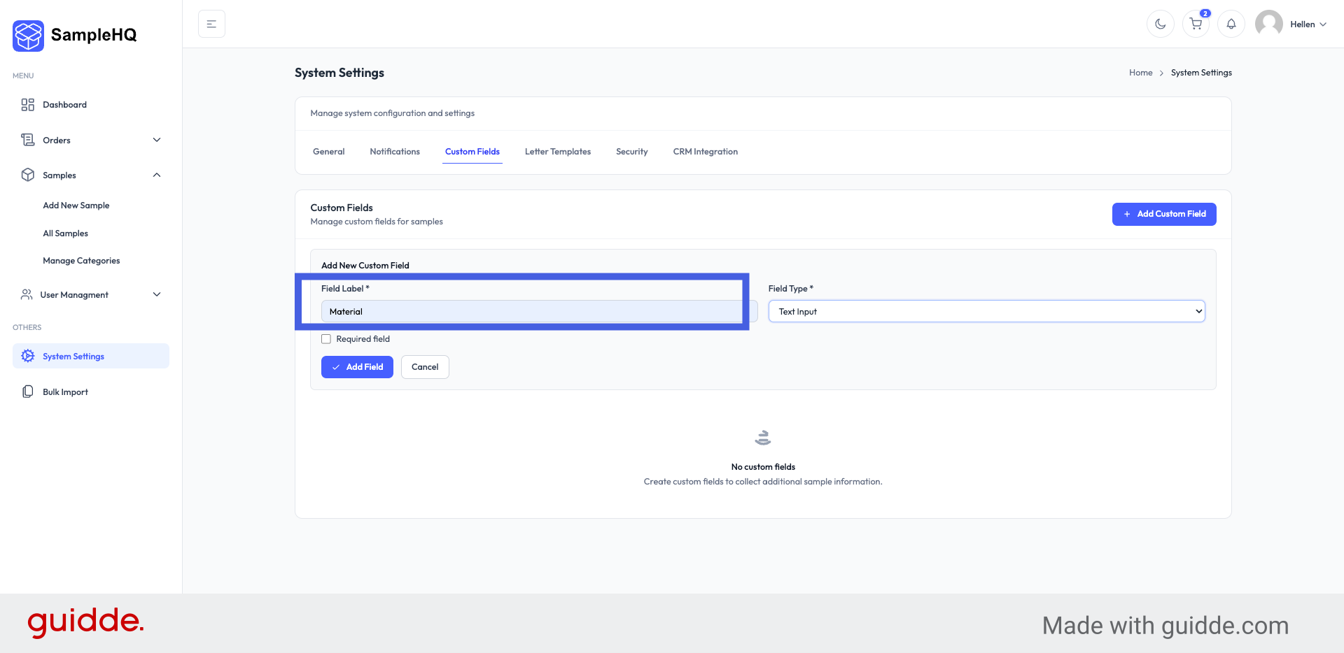 Select Custom Field Input Type