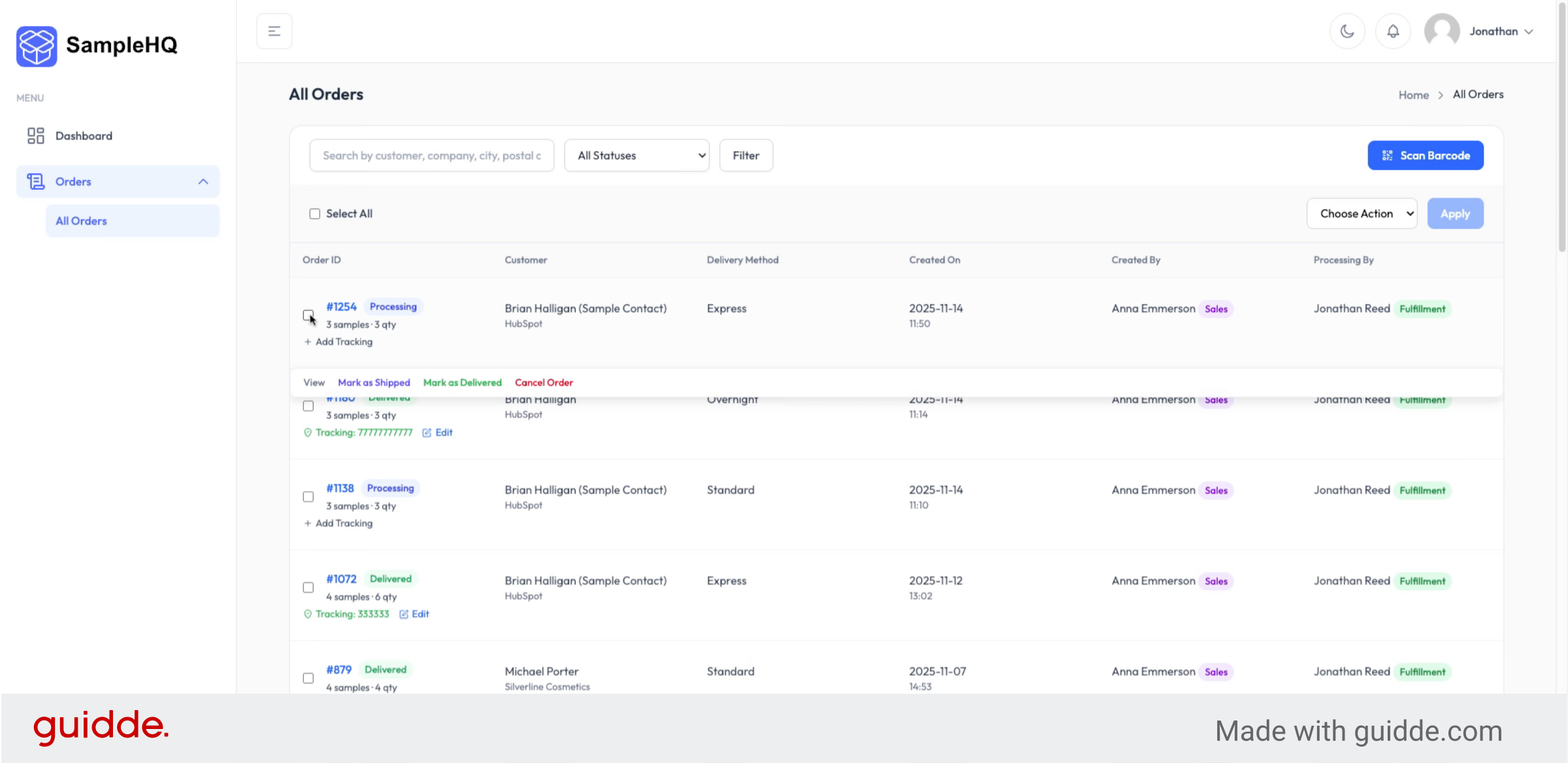 Select Multiple Orders to Update