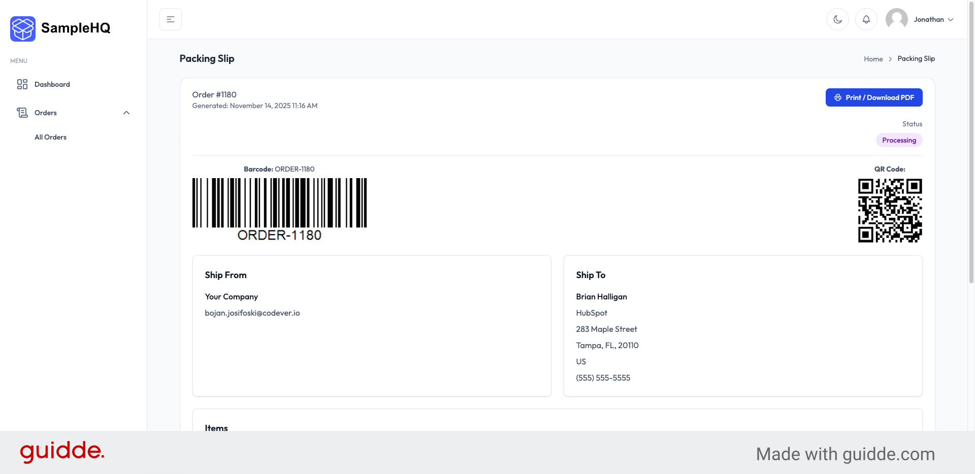 Print Or Download Packing Slip