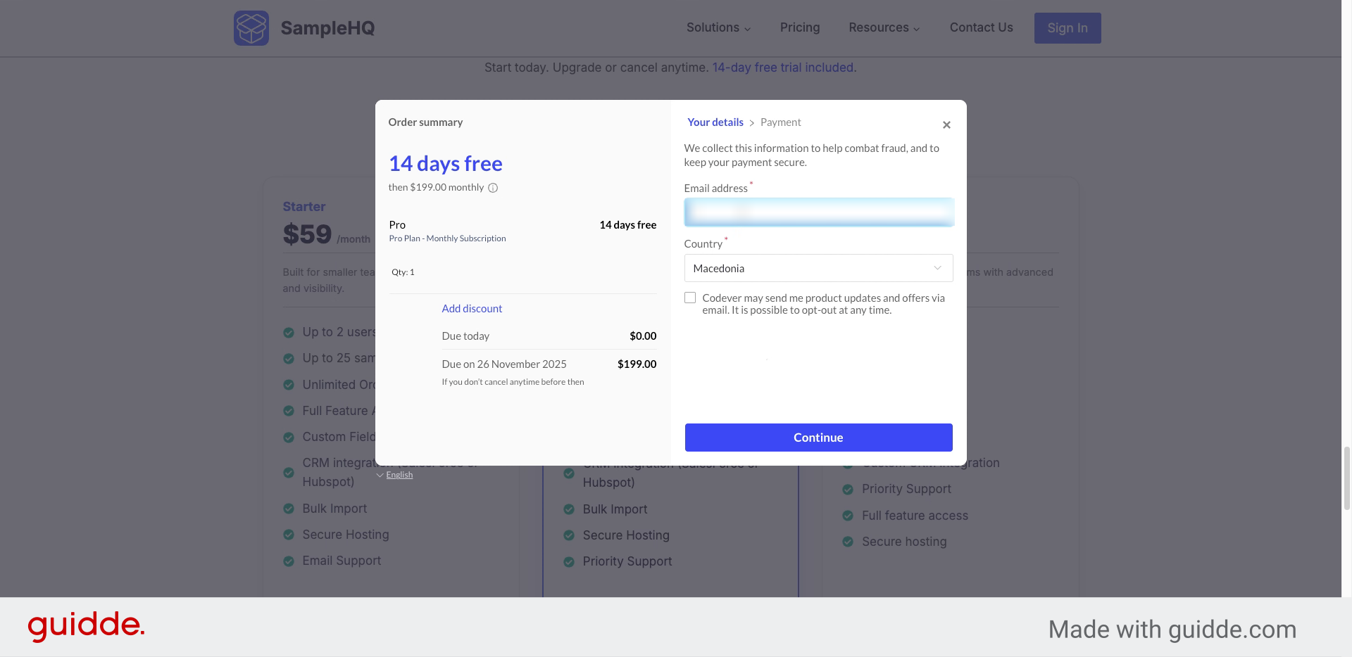 Enter Email and Country