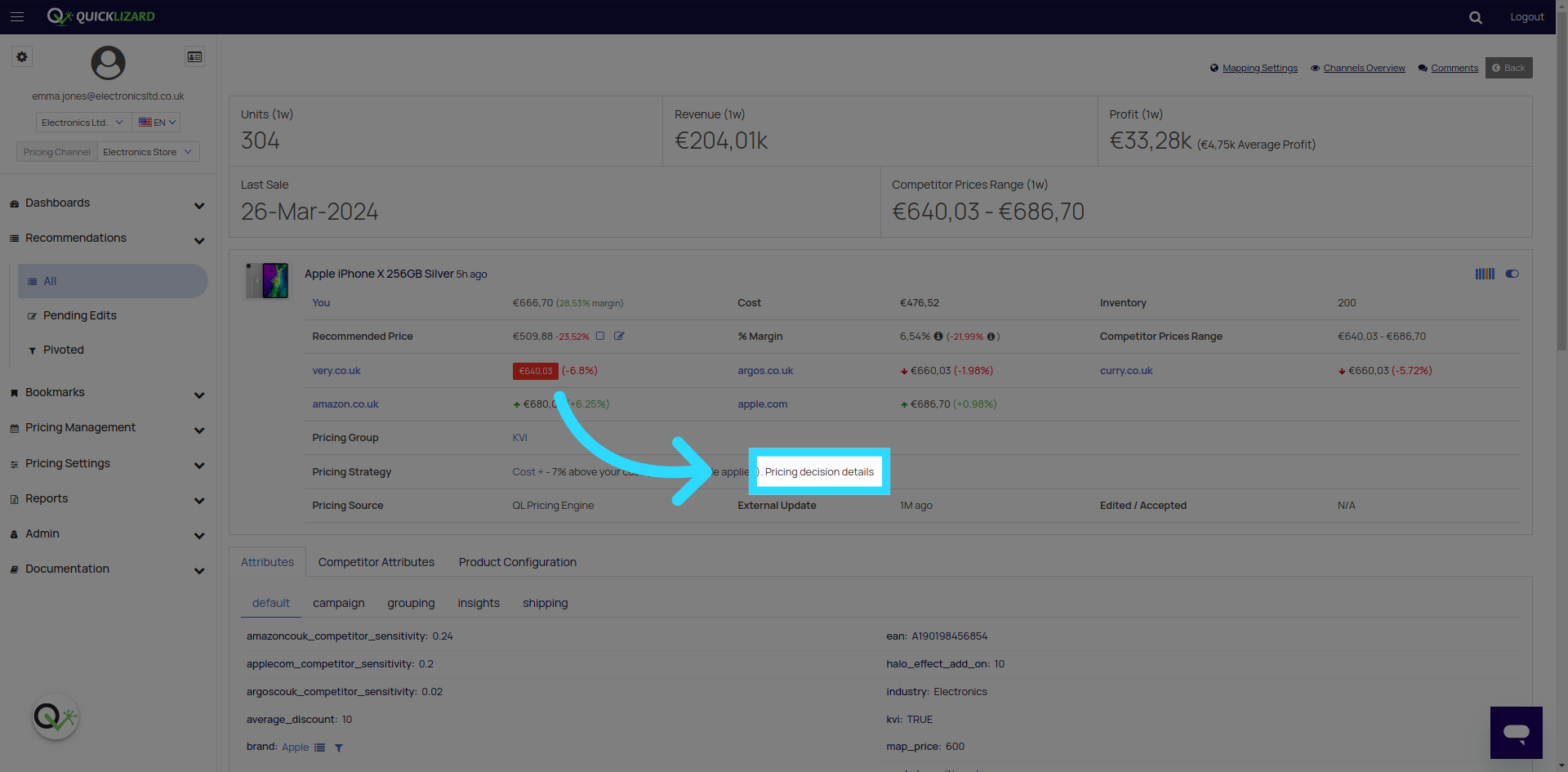 Click 'Pricing decision details'