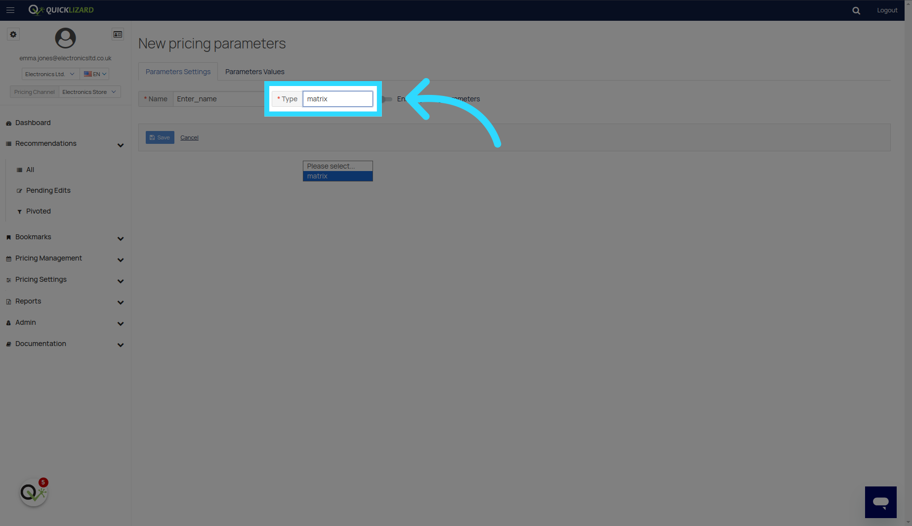 Click 'Please select... matrix'