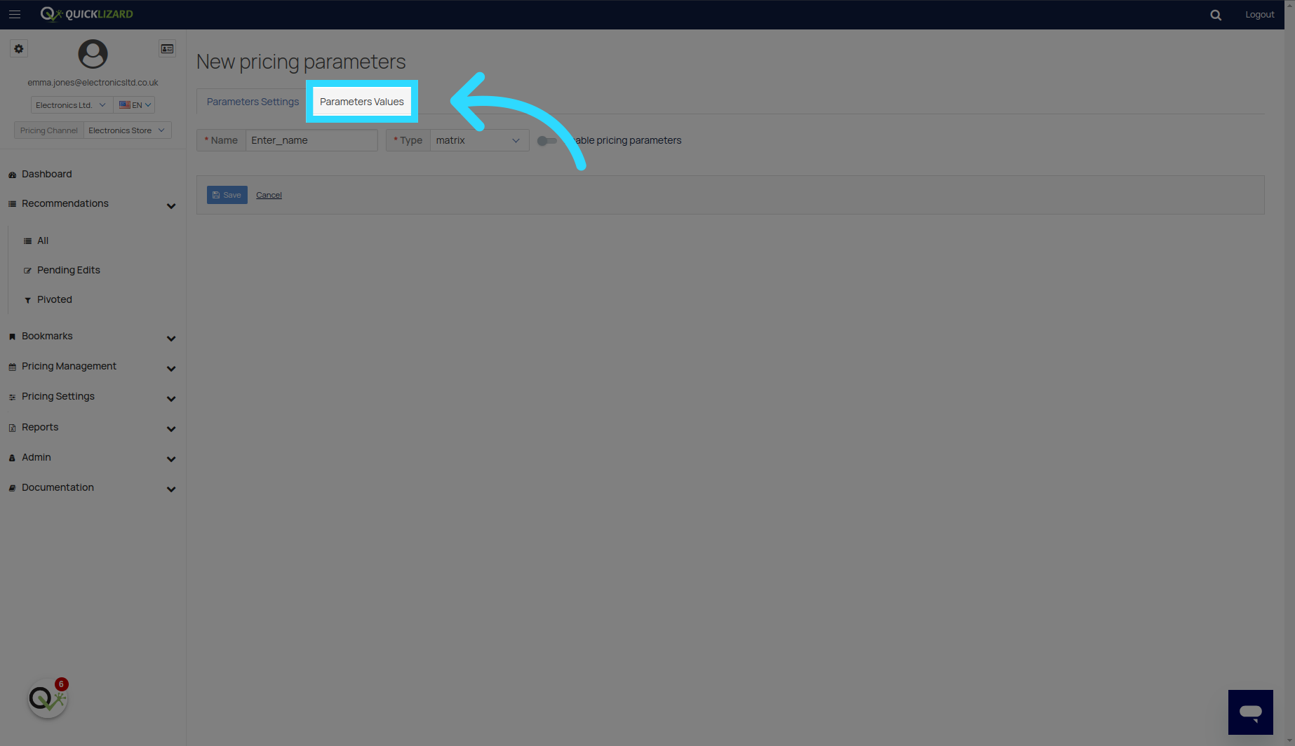 Click 'Parameters Values'