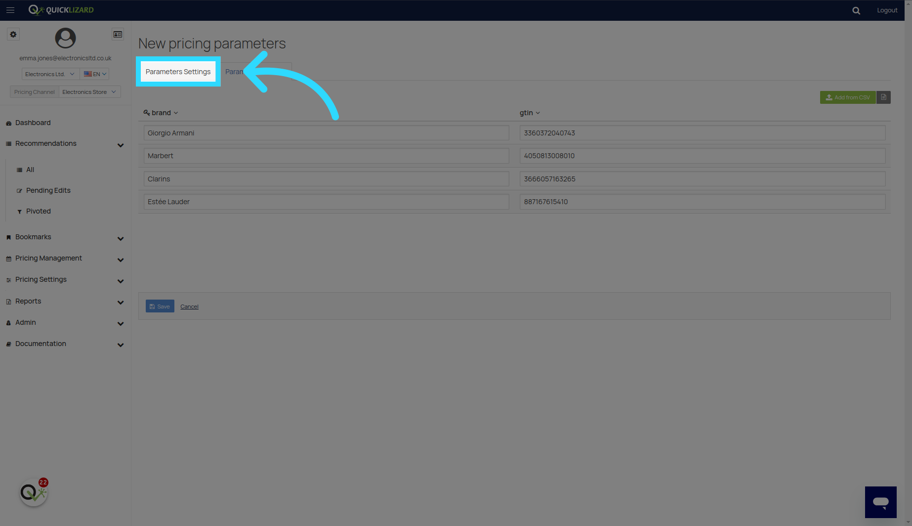 Click 'Parameters Settings'