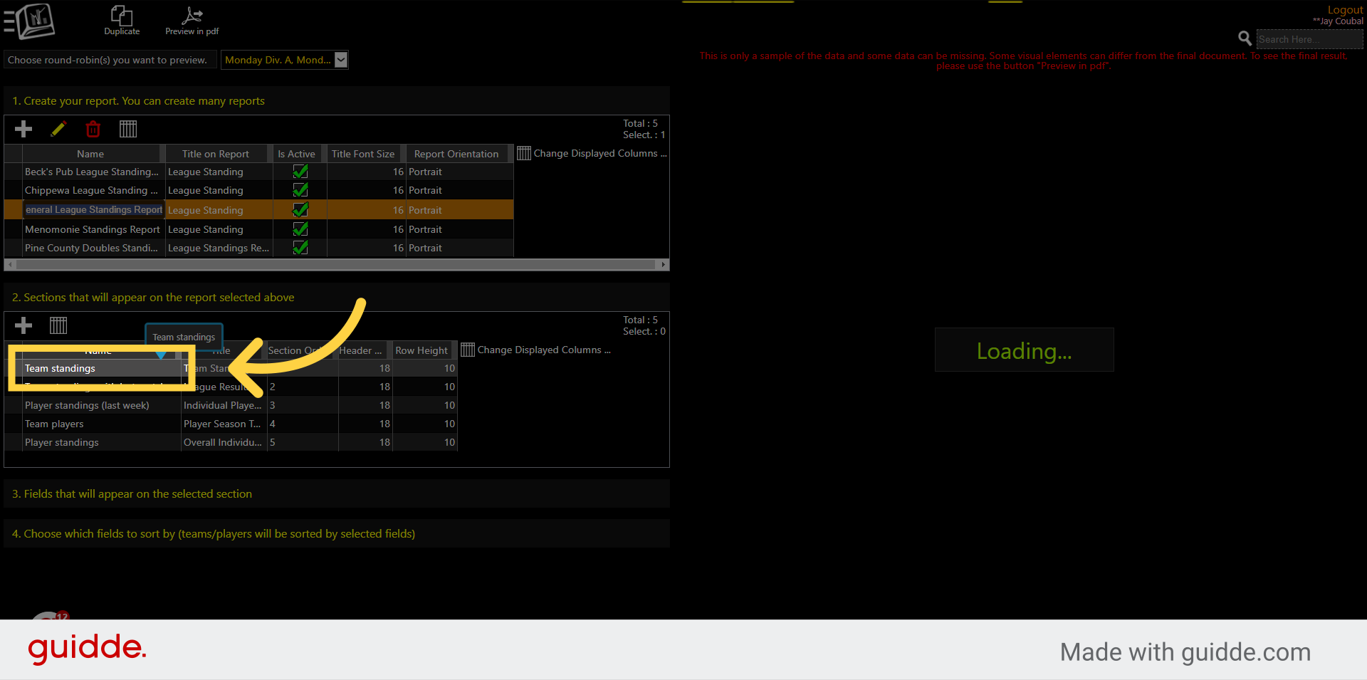 Click 'Team standings'