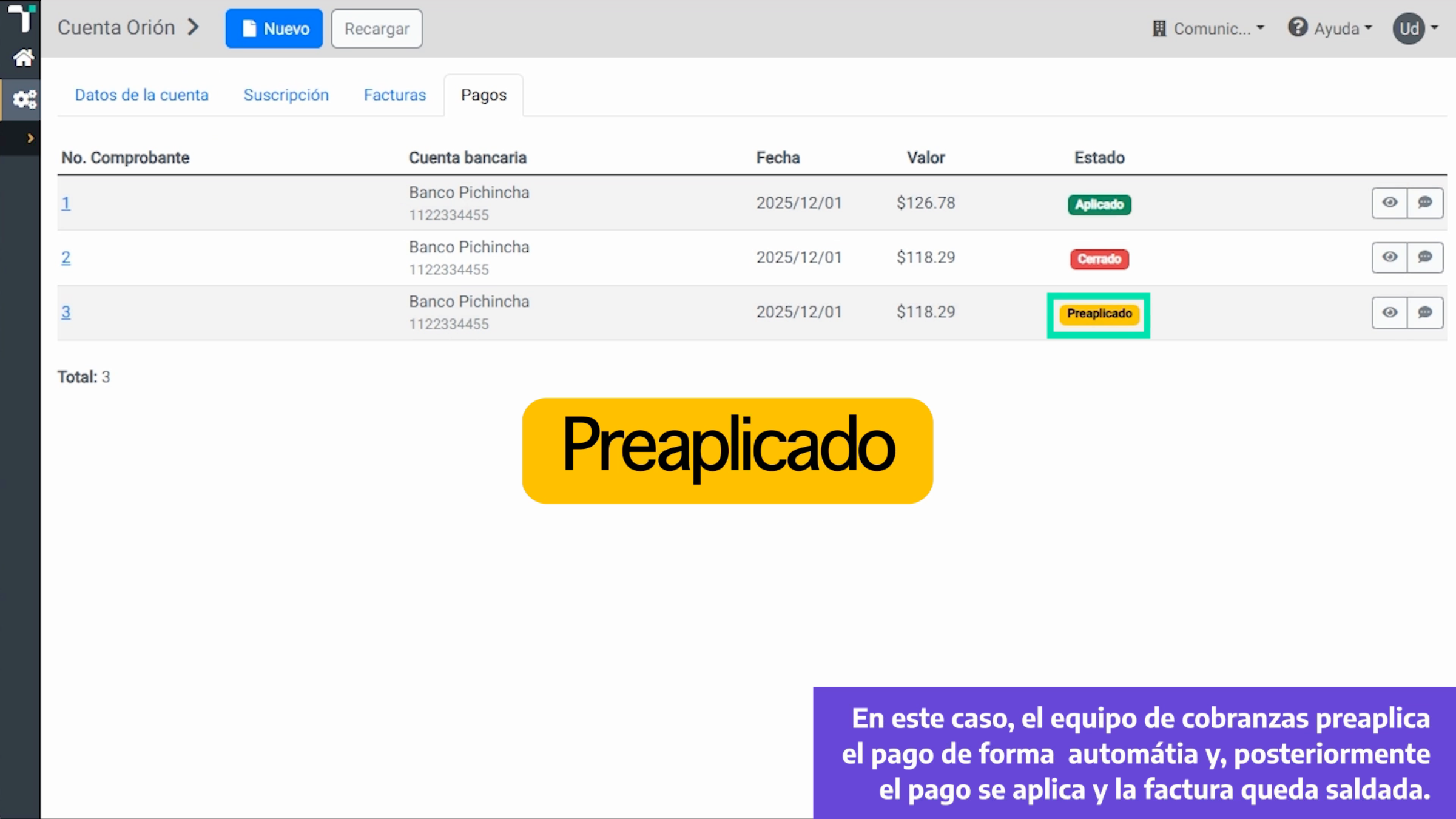 Registro automático del pago