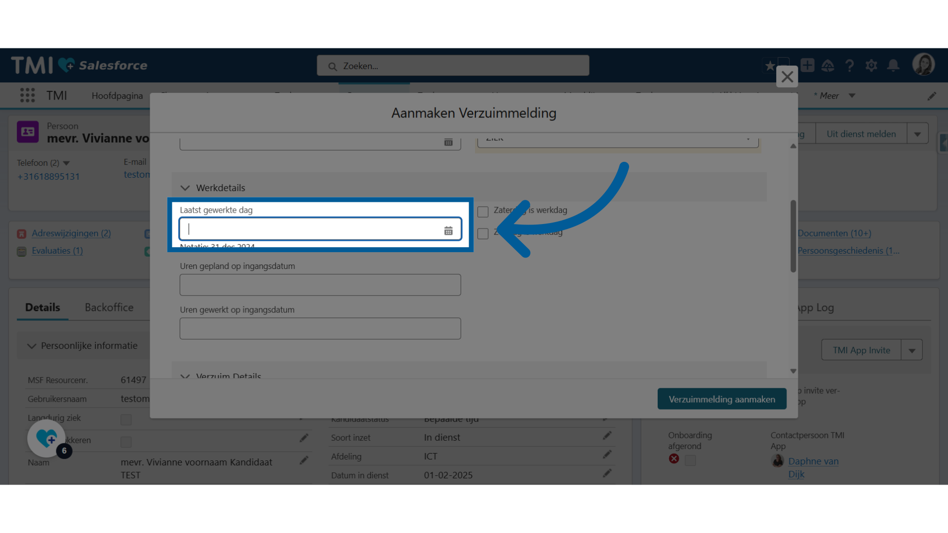 Vul laatst gewerkte dag in