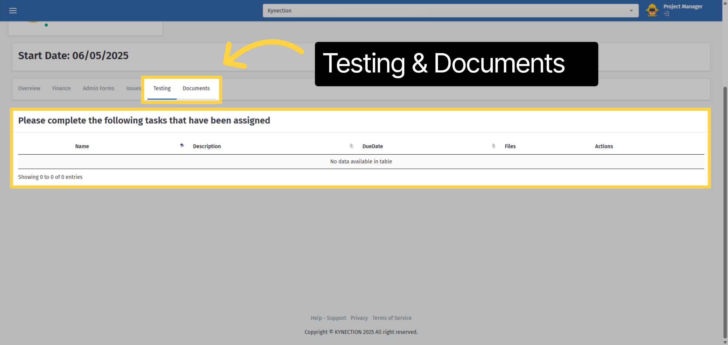 Testing & Documents Section