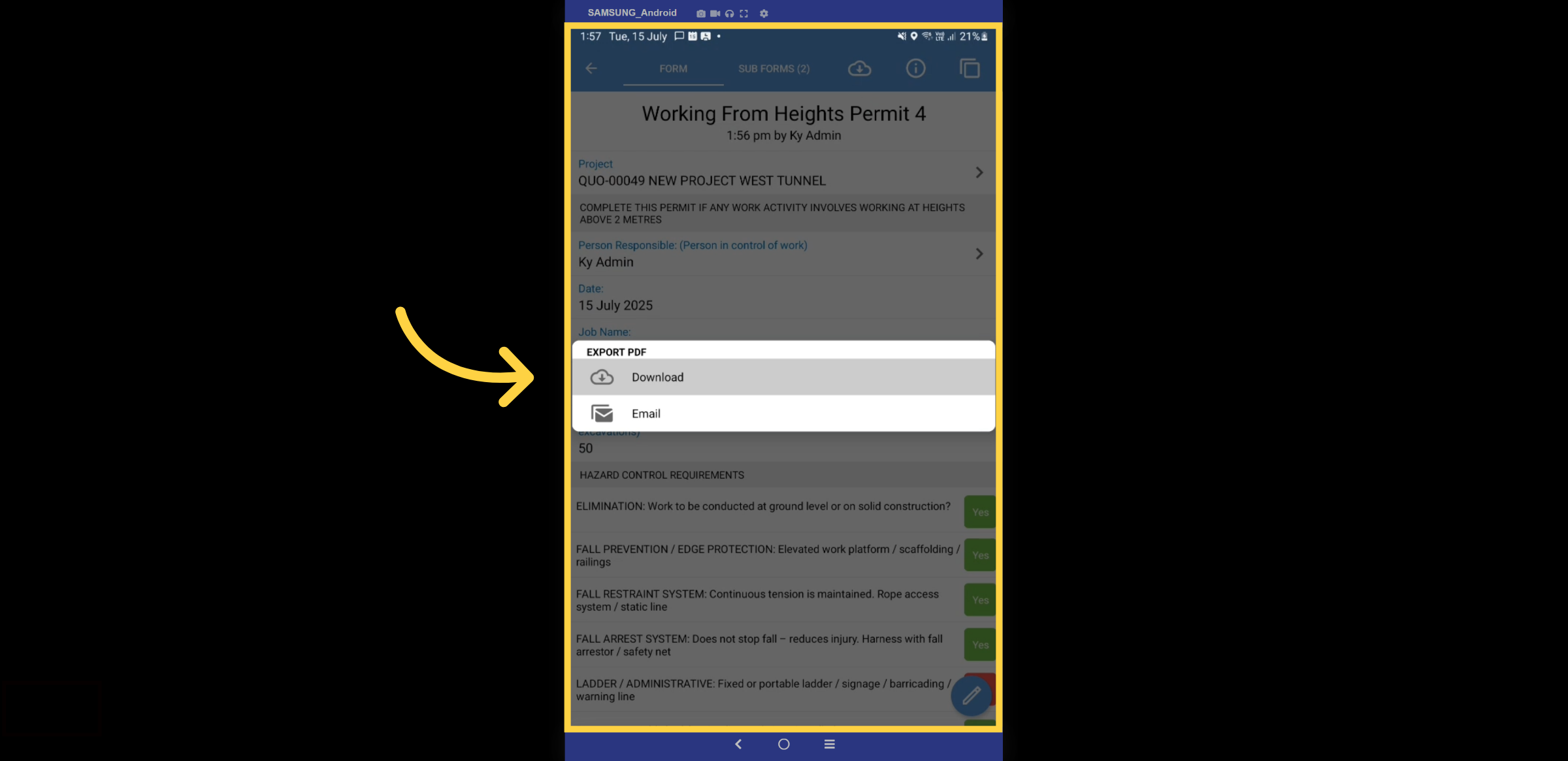 Completed form