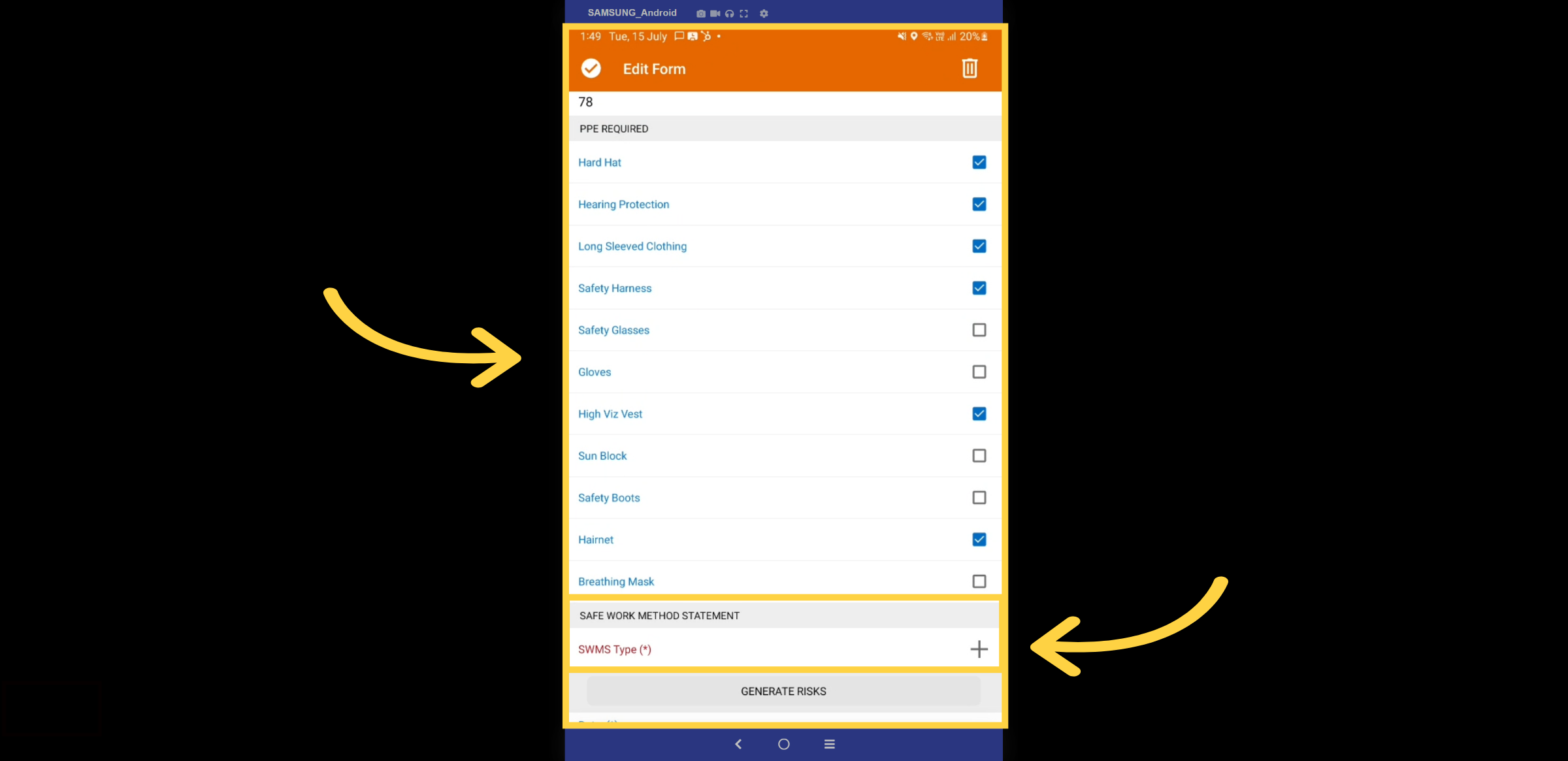 Checklists & SWMS Type