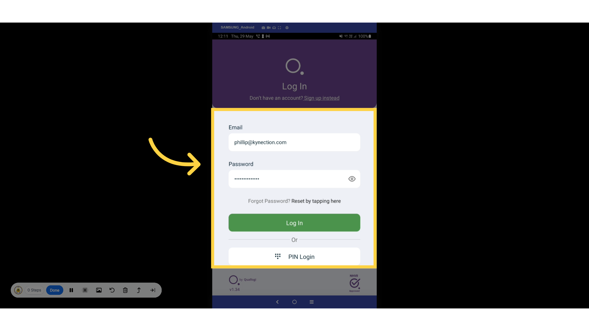 Log in Details