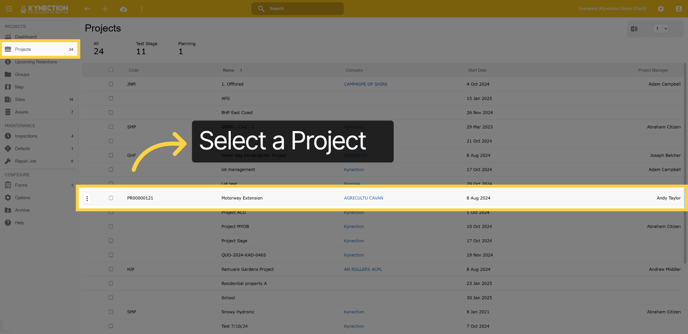 Select a Project