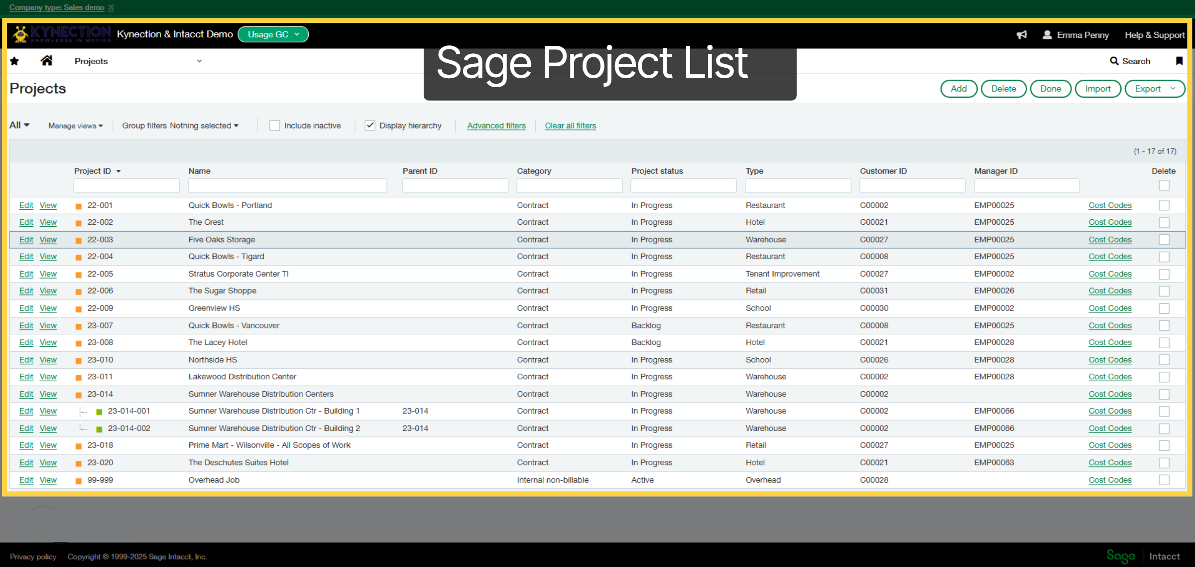 Sage Project List
