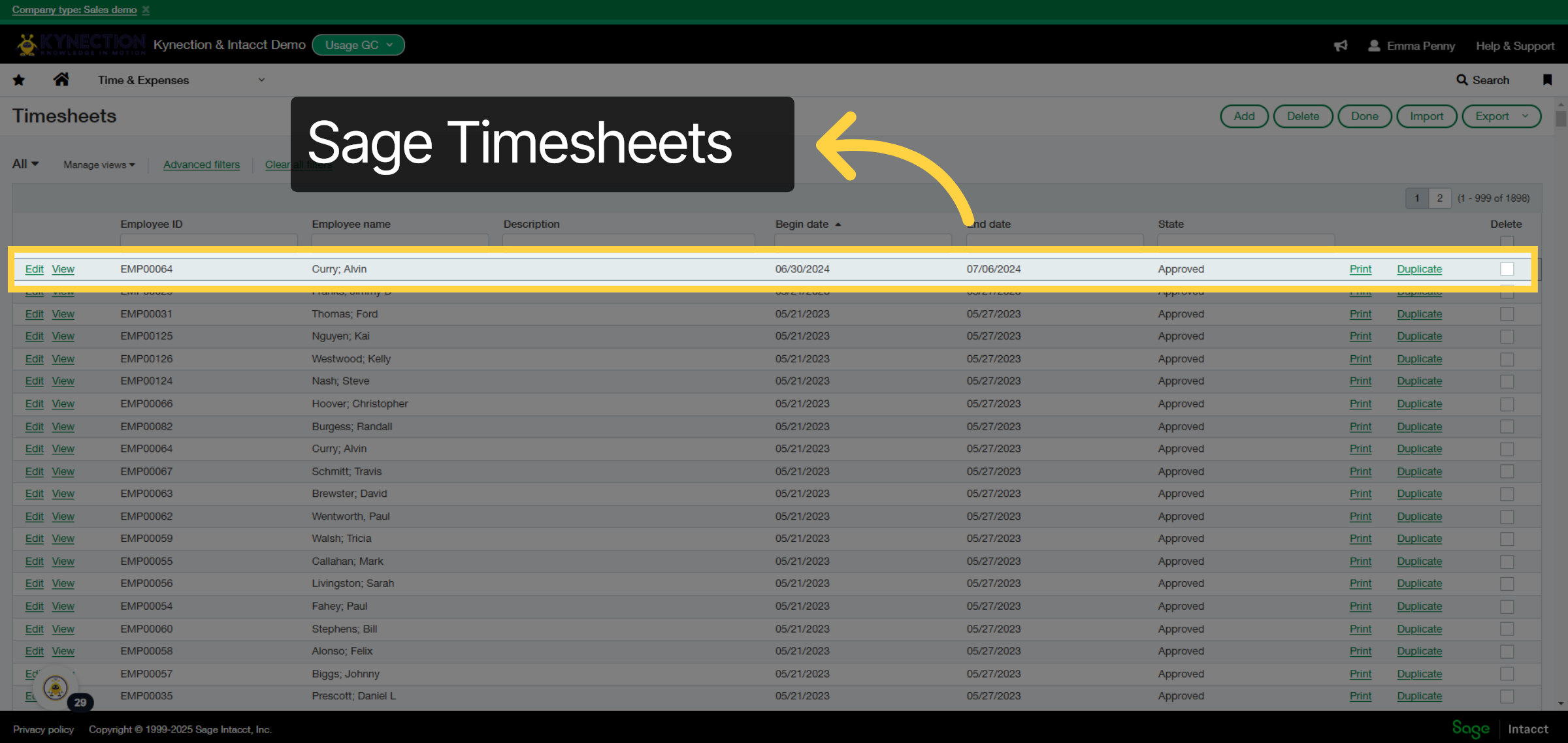Sage Timesheets