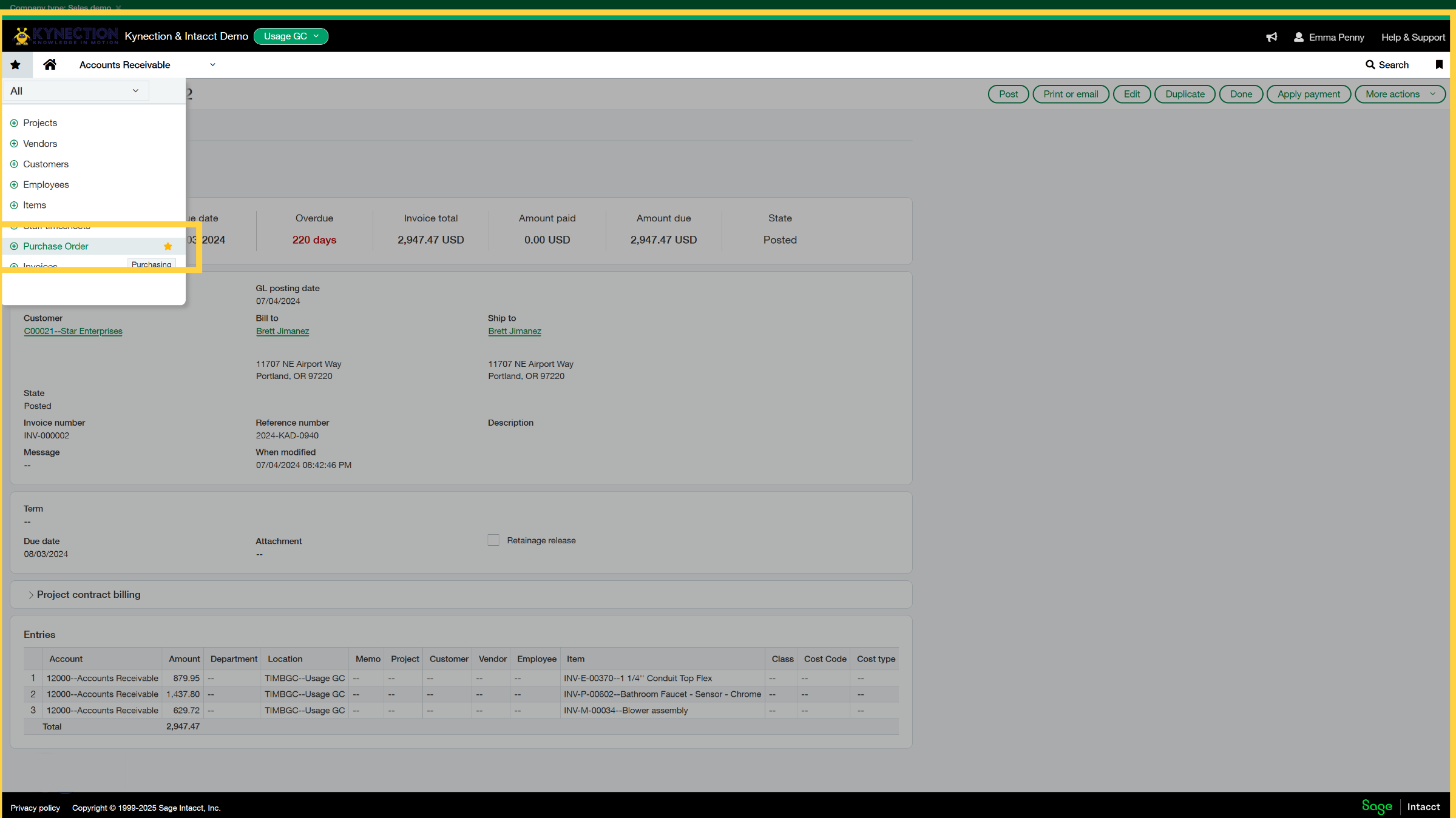 Sage Purchase Order