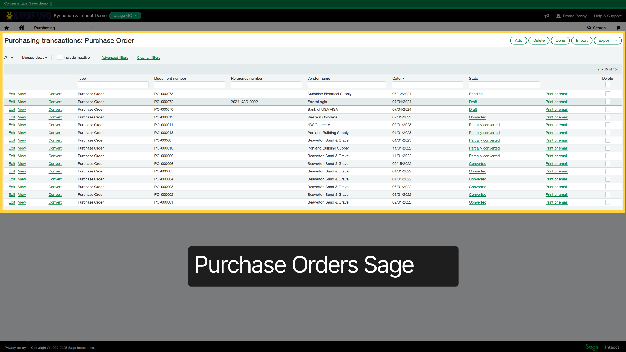 Purchase orders Sage