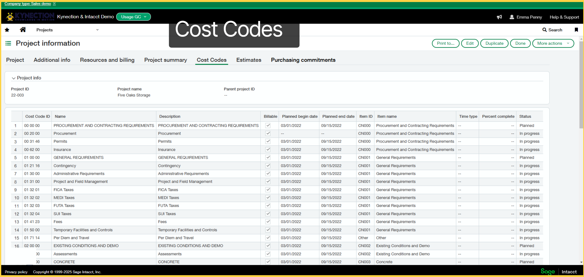Cost Codes