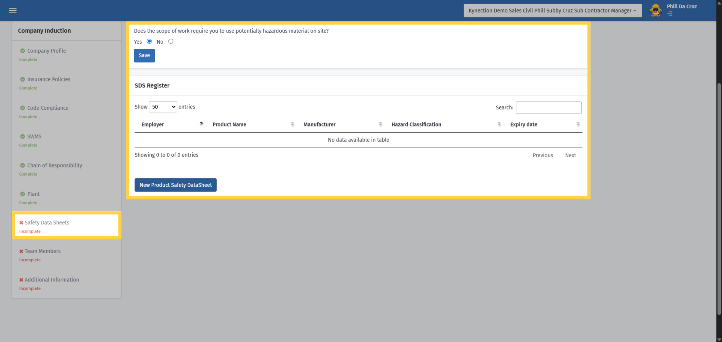 Add New Safety Data Sheet