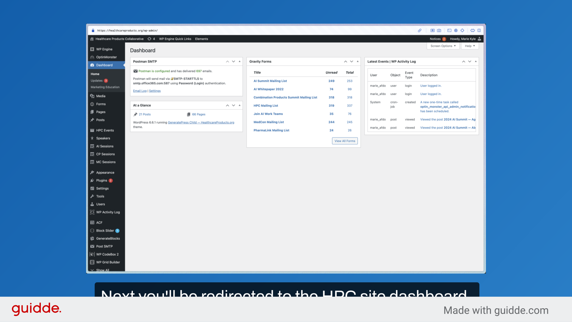 Next you'll be redirected to the HPC site dashboard.