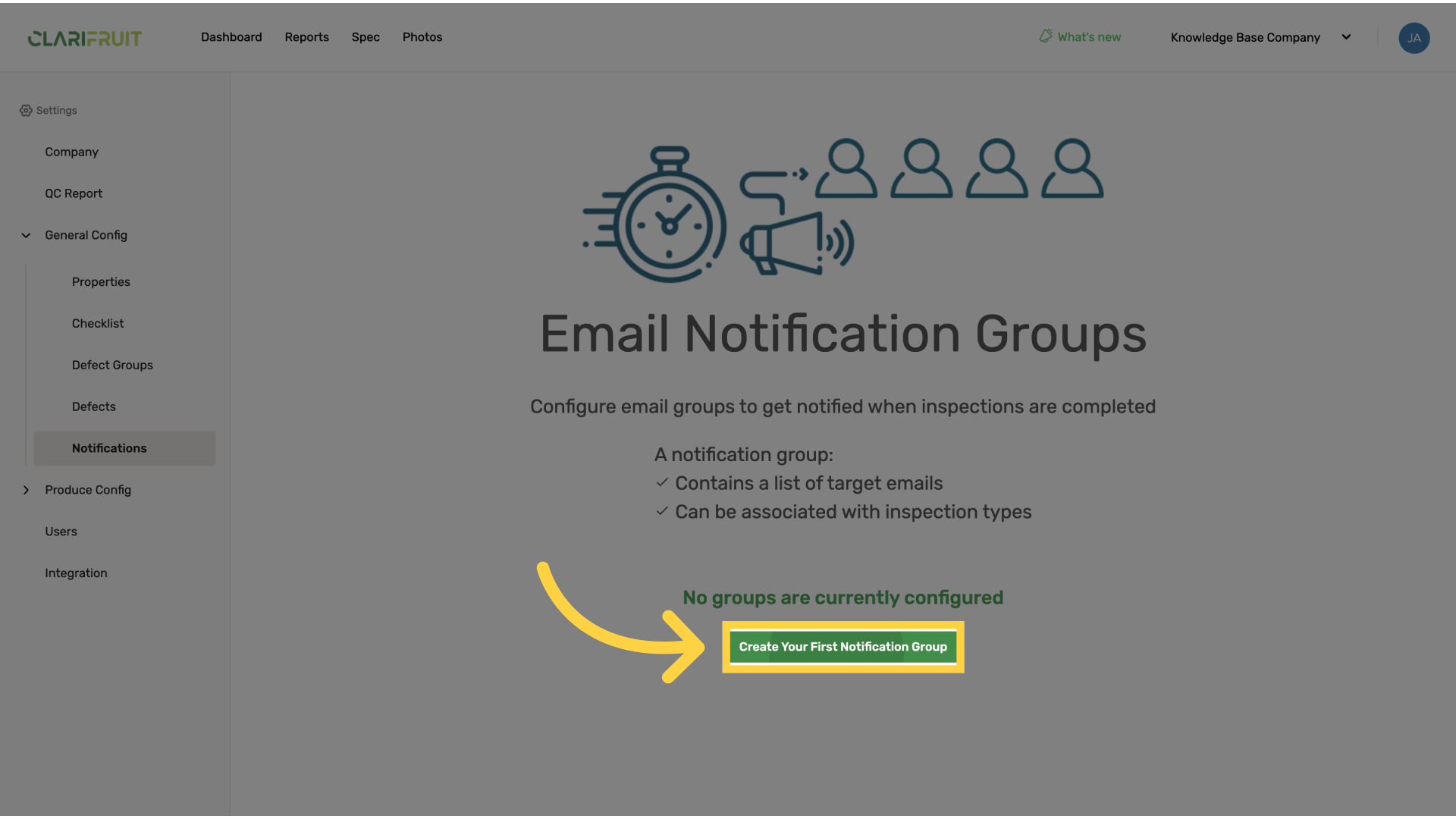 Click 'Create Your First Notification Group'