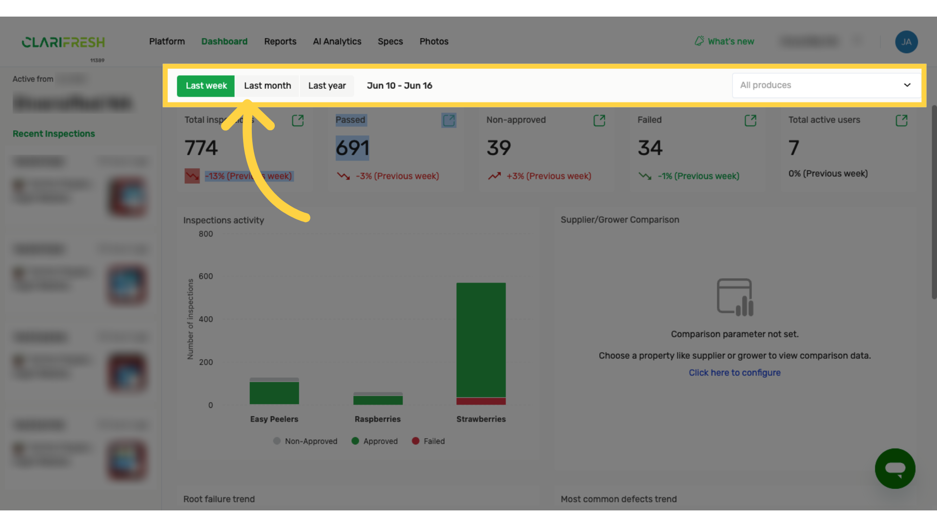 Dashboard filters for bottom charts data. 