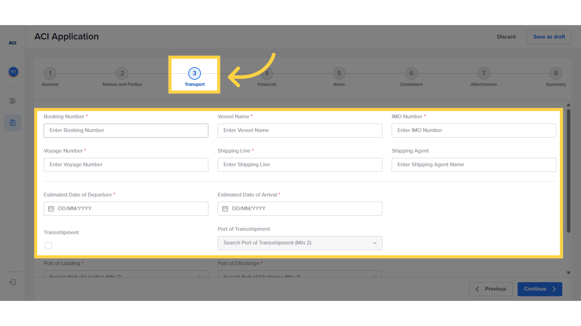Insert ' Transport details '