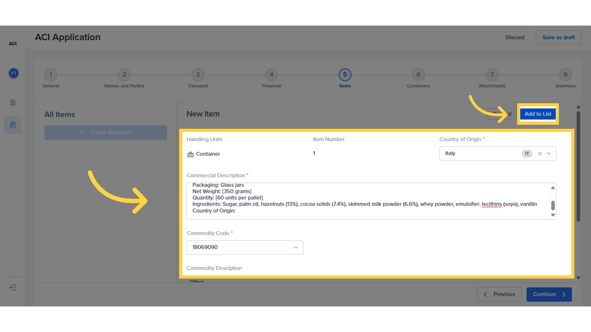 Add items one by one