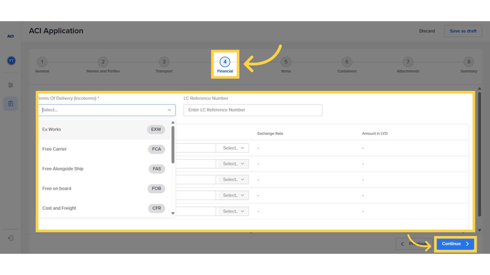 Insert ' Financial details'