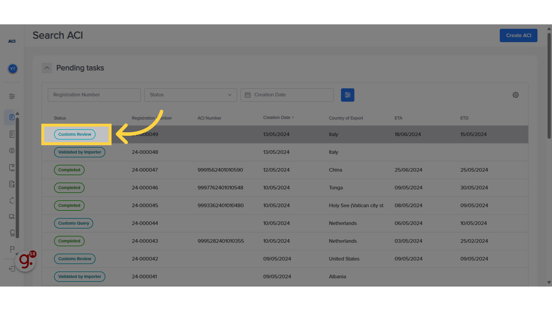 Check the ACI's updated status