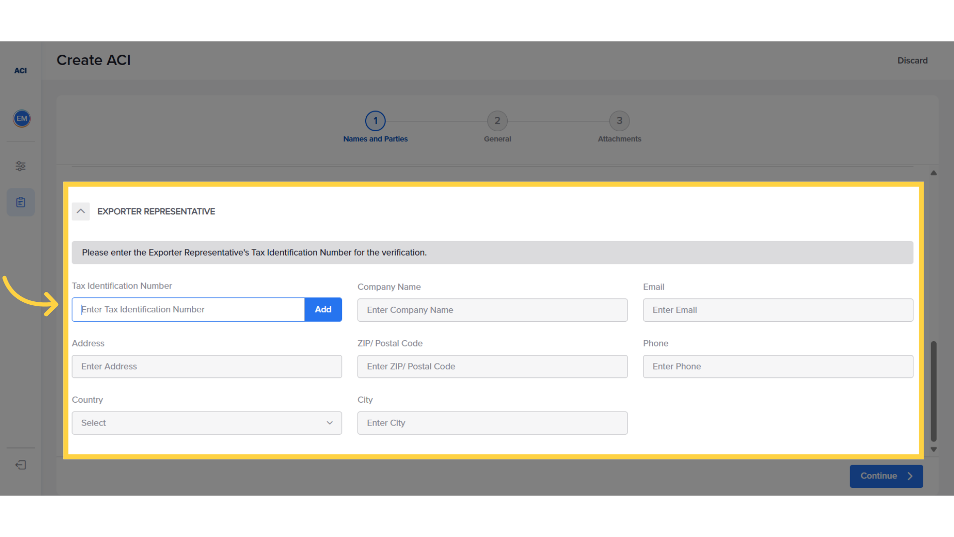 Exporter Representative option