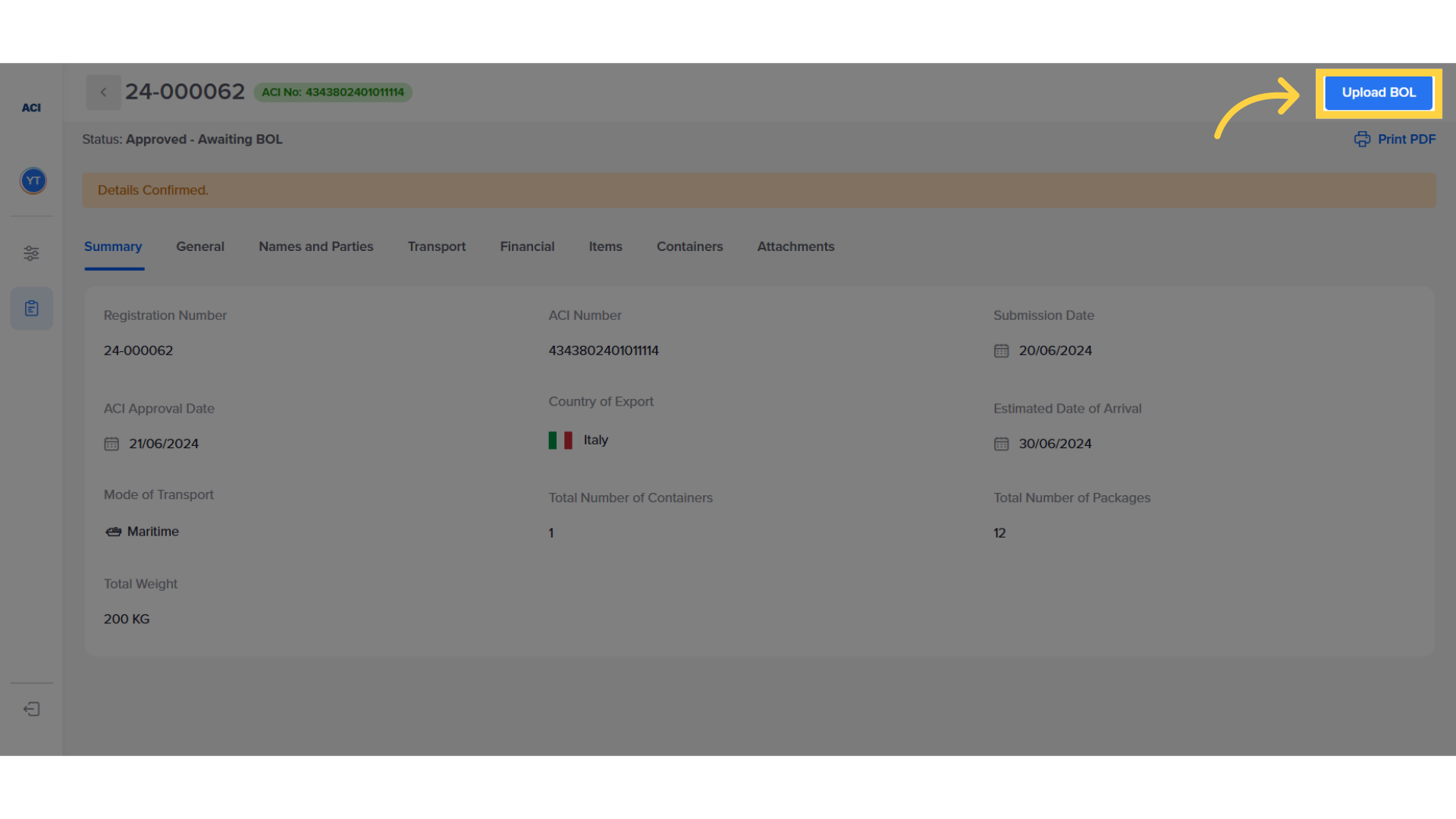 Receive final BOL and Upload it in the system
