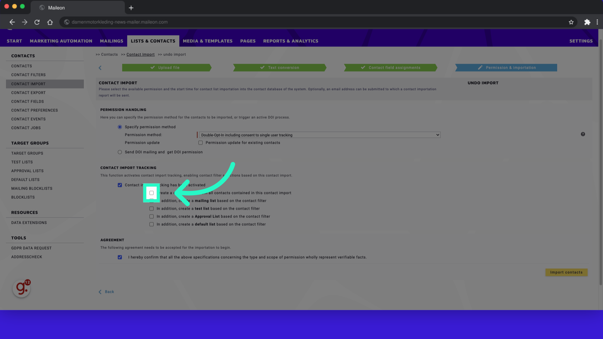 Also make sure to enable contactfilter creation with the import tracking