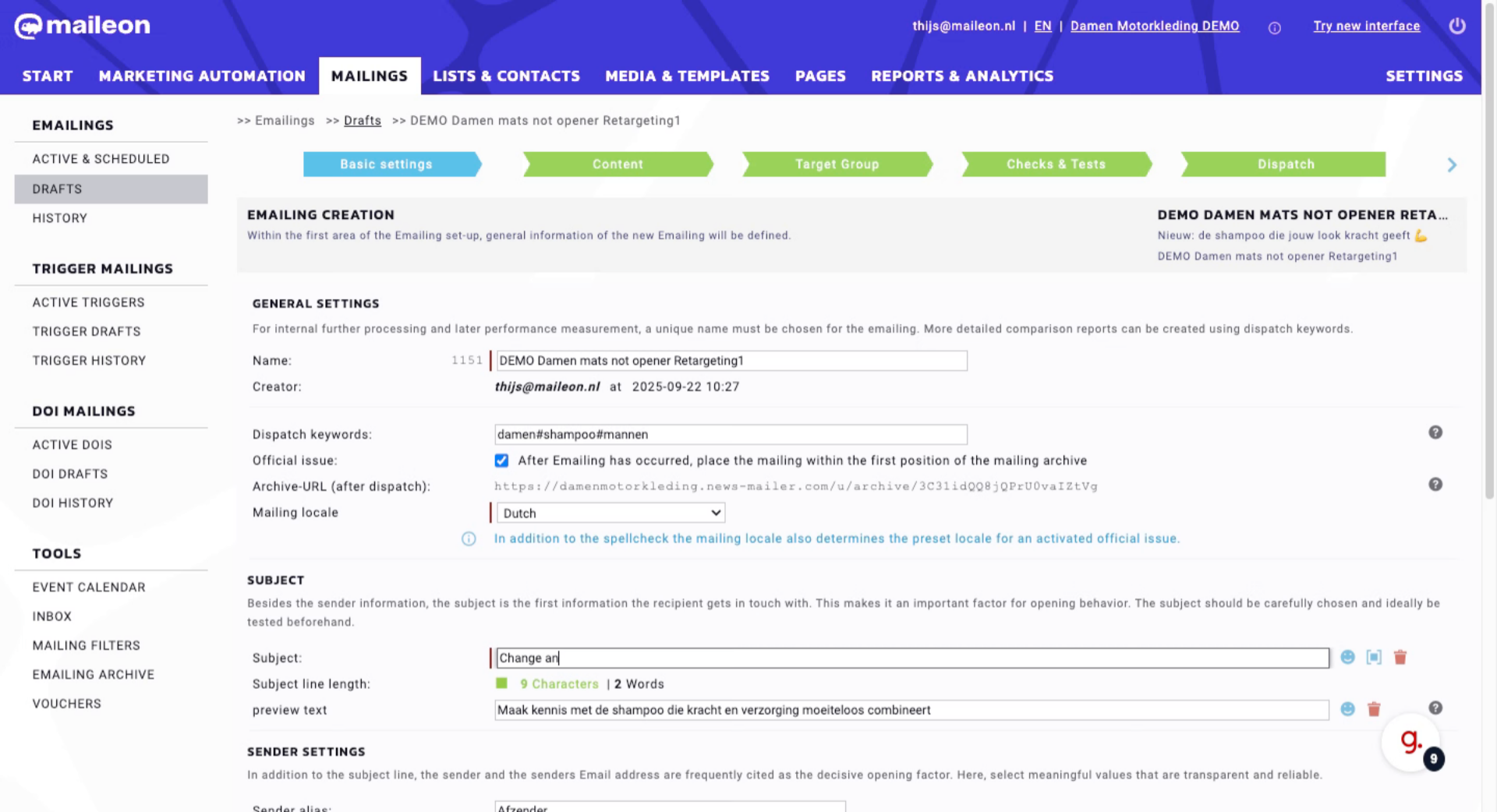 Fill 'Change anything in your draft mailing'