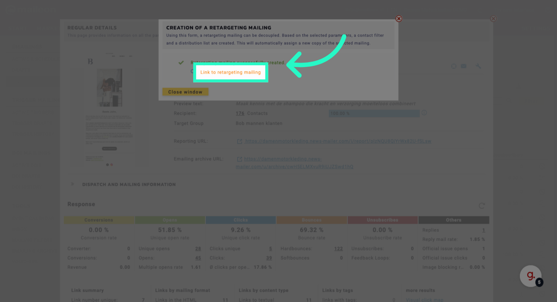 Click 'Link to retargeting mailing'
