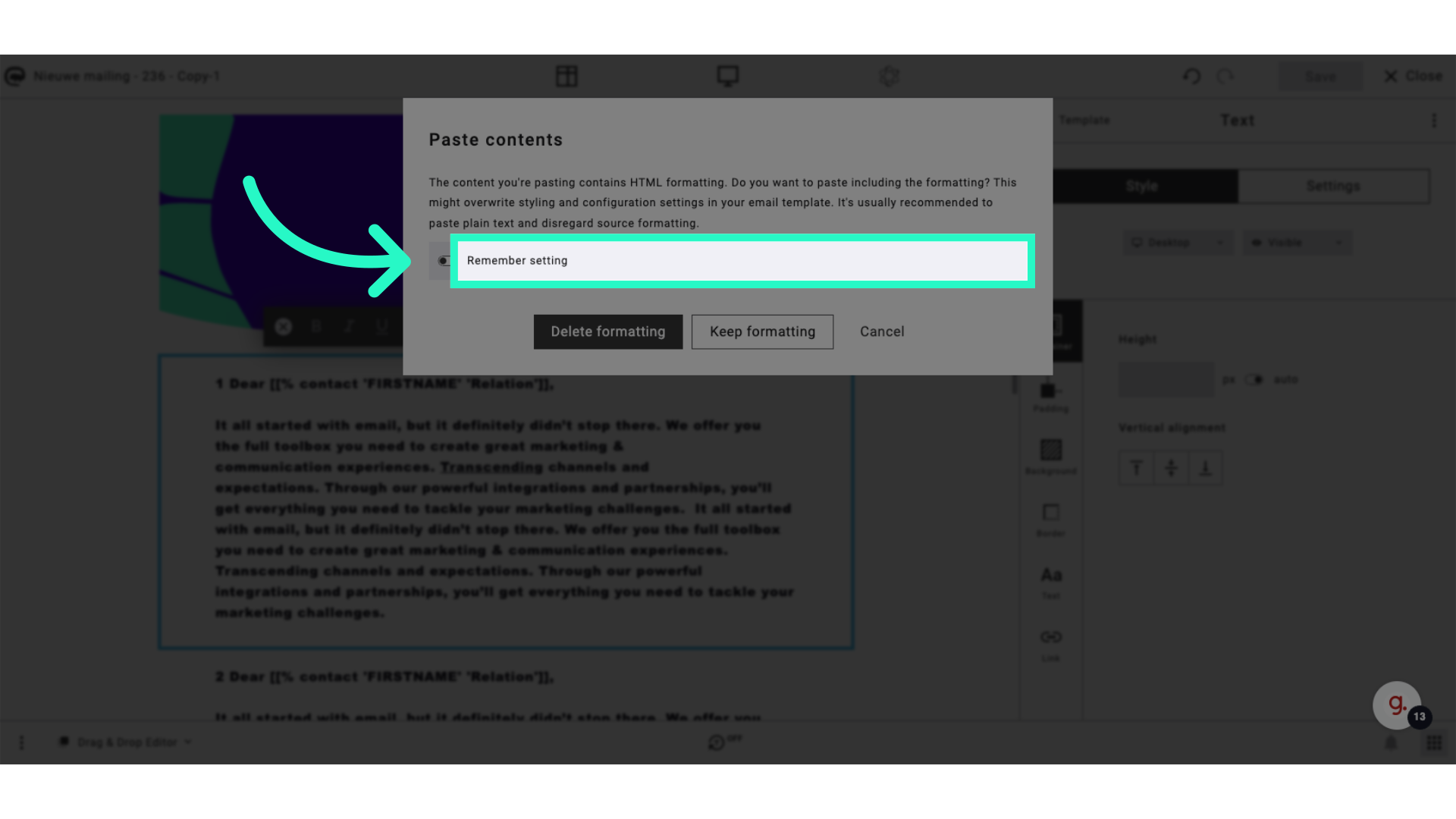 Click 'Remember setting'